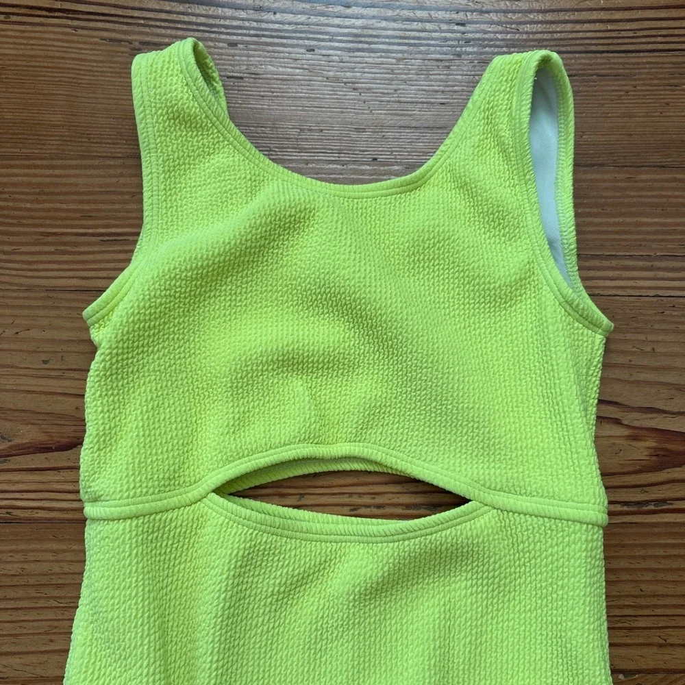Derek Heart Swimsuit Kids‎ Neon Green Textured Cutout One Piece SIZE 10